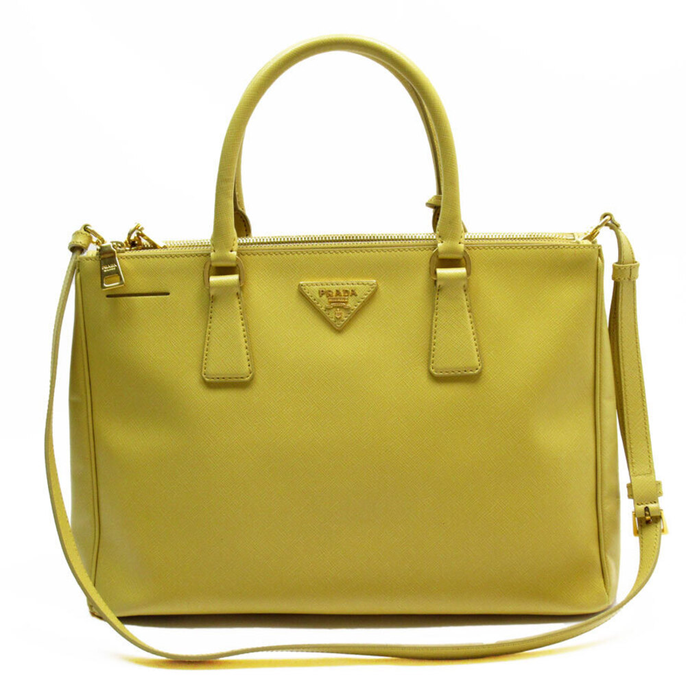 Prada 2way Galleria Saffiano Shoulder Bag Leather Yellow Gold